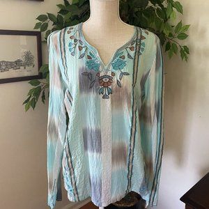 Embroidered silk/cotton dress shirt